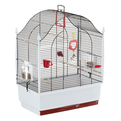63.5 cm Iron and Plastic Dome Top Hanging Bird Cage with Wheels with Stand with Perch with Tray