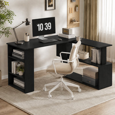 Modern Minimalist 360 Degree Rotating Storage Design L Shaped Corner Computer Desk for Home Office Bedroom Study and Dorm