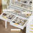 Makeup Vanity Desk With Smart LED Mirror, 10 Drawers, Glass Door Cabinet, Built-In Power Strip & Solid Wood Legs-1522120375