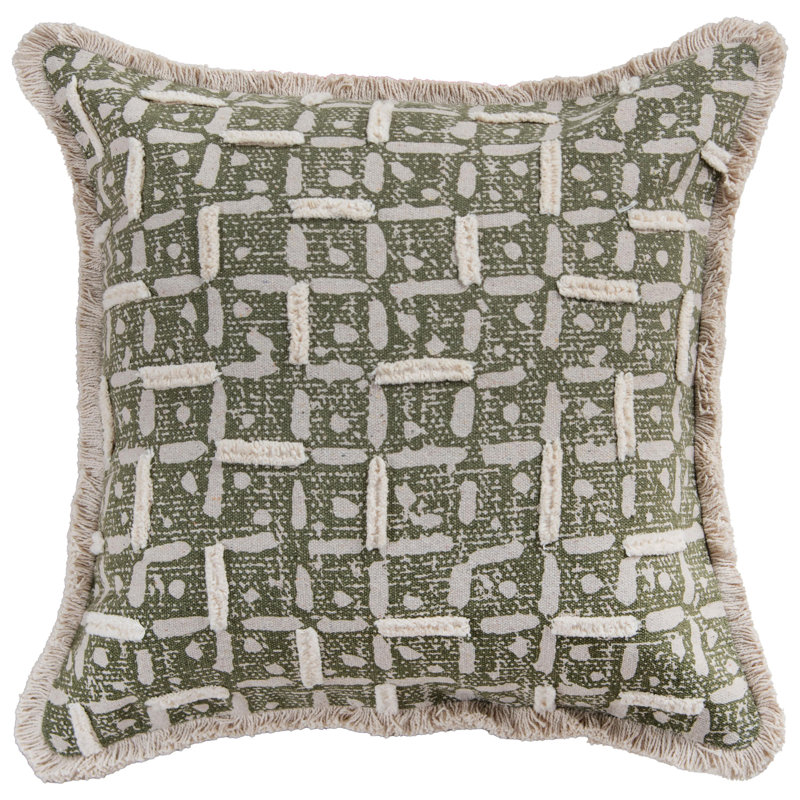 Coussin 100% coton recyclé, Polyester, Vert / naturel