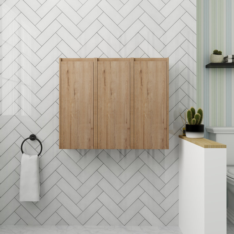 Rangement de salle de bain flottant 12 po avec porte à fermeture en douceur, Imitation chêne