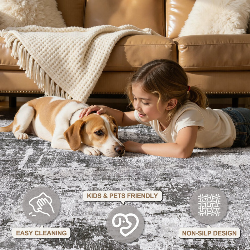 Modern Abstract Area Rug Non Slip Washable Rugs for Living Room Bedroom-Gray, Rectangle 8' x 10', Gray