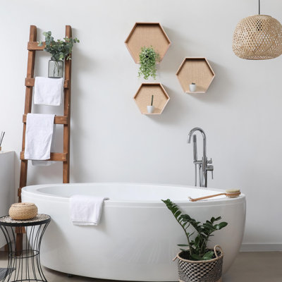 3 Piece Hexagon Bamboo Solid Wood Floating Shelf