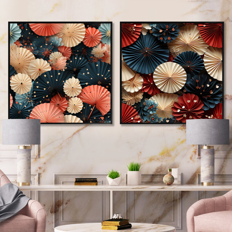 Mireia - Ensemble de 2 collages abstraits carrés, Cadre flottant noir, H 16 po x l 33 po