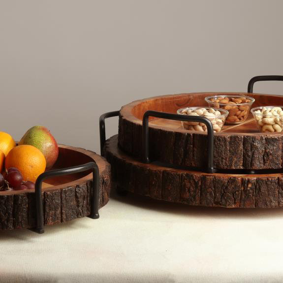 Plateau en bois d'acacia - ensemble de 3