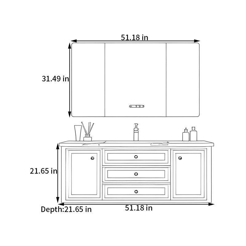 Armoire de salle de bain moderne de style américain, Crème, H 21,65 po x l 51,18 po x P 21,65 po