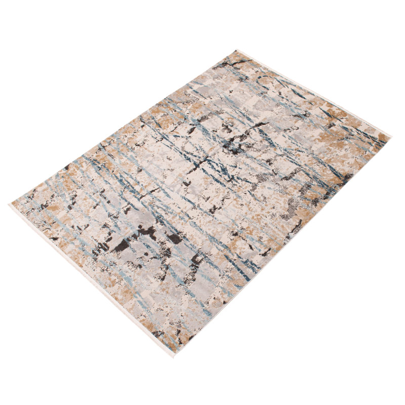 Tapis beige / bleu sarcelle / brun, Rectangle 5 pi 3 po x 7 pi 3 po