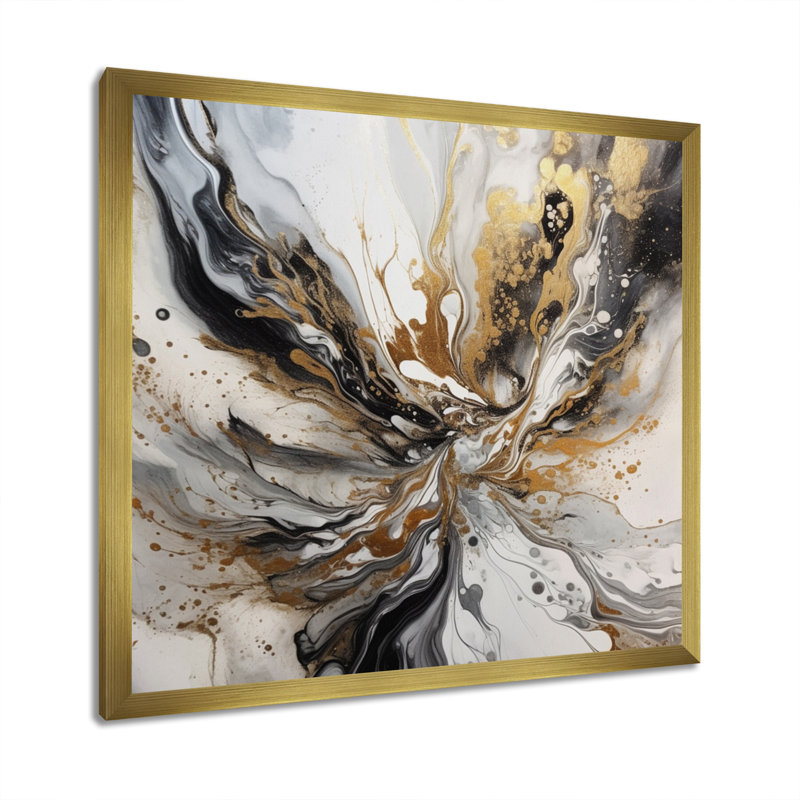 «Maja Artwork with Swirls Marble II», reproduction sur toile, H 36 po x l 36 po x P 1,5 po, Cadre flottant doré