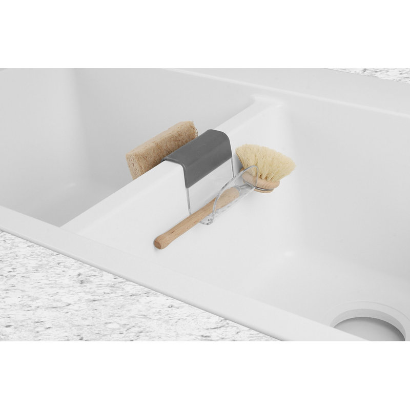 Spectrum Cora Sponge and Brush Sink Saddle for Double Sink Organization, Gray and Clear, Gray/Clear