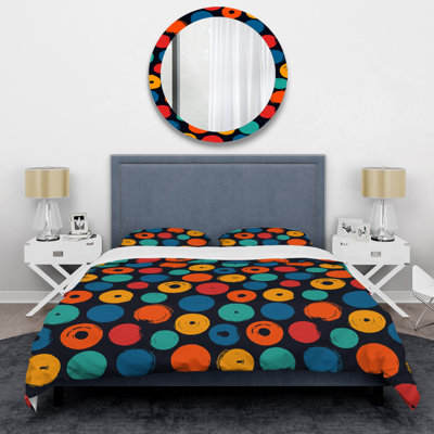 Orange And Blue Circle Pattern Polyester Abstract Duvet Cover