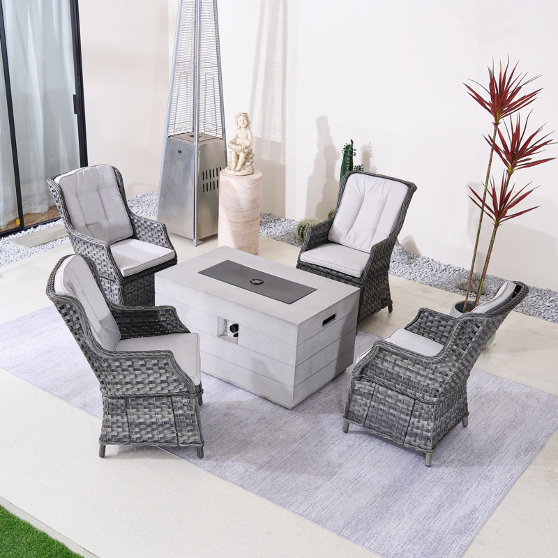 Nouriah 4-Person Multiple Chairs Seating Group With Cushions, White, Gray