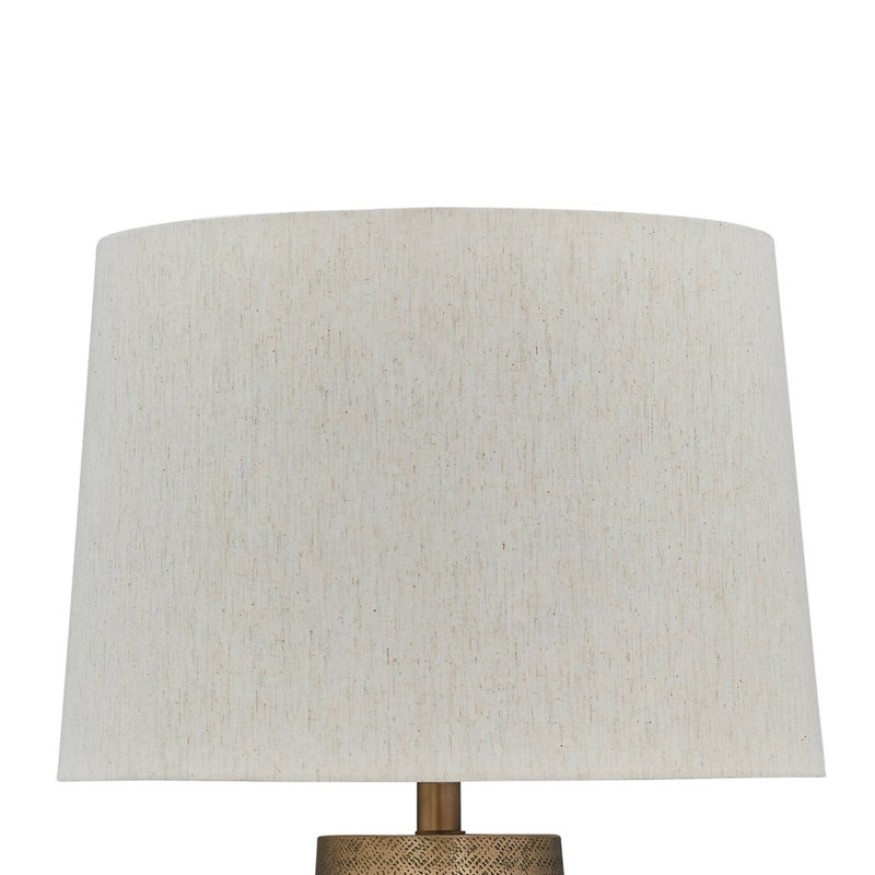 Antique Gold Hammered Aluminum Table Lamp with Beige Shade