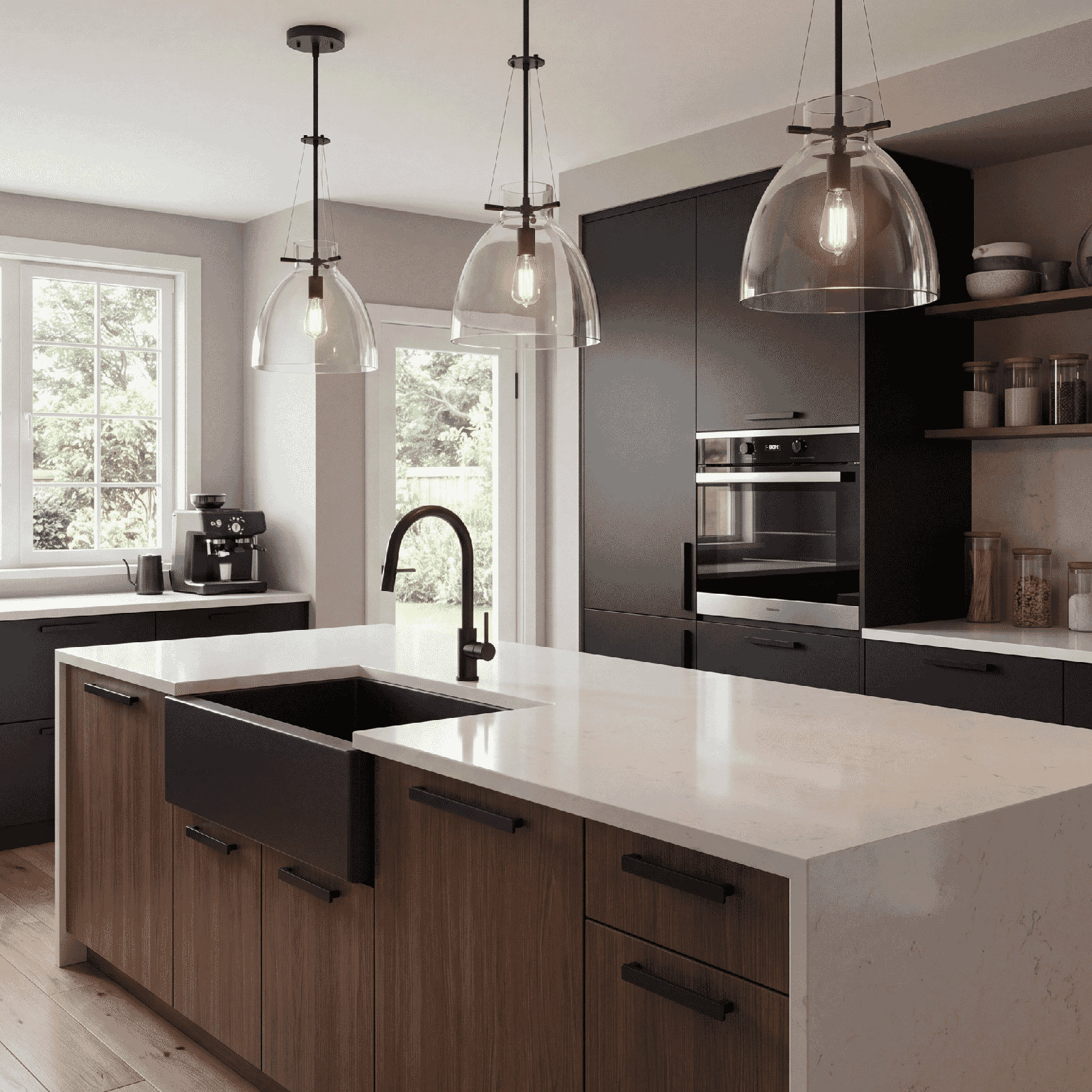 Theda Single Light Pendant, Matte Black