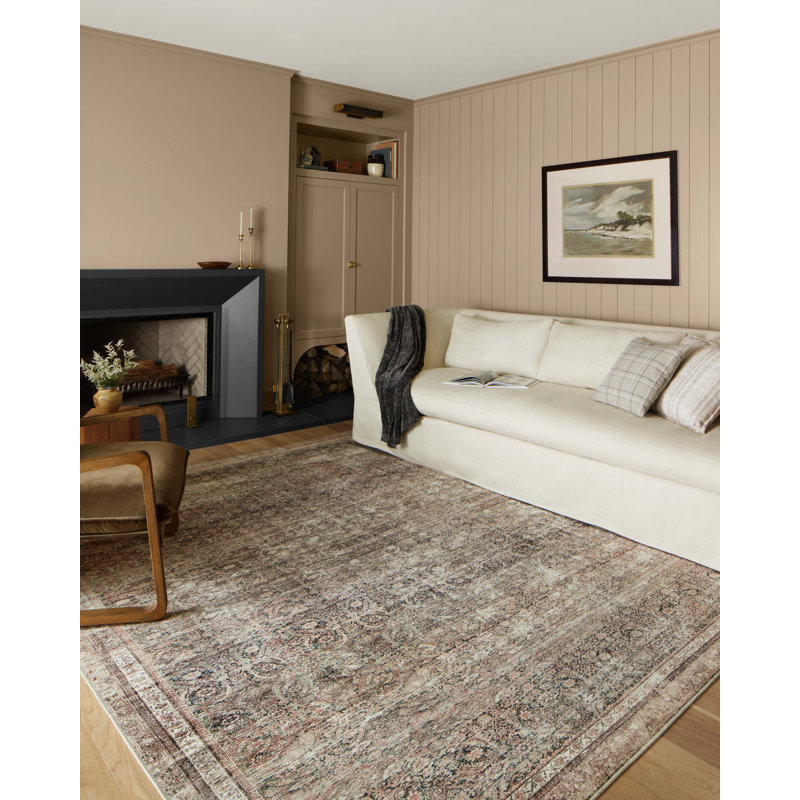Jules Oriental Power Loomed Polyester Area Rug in Ink / Terracotta, Square 1'6" x 1'6"