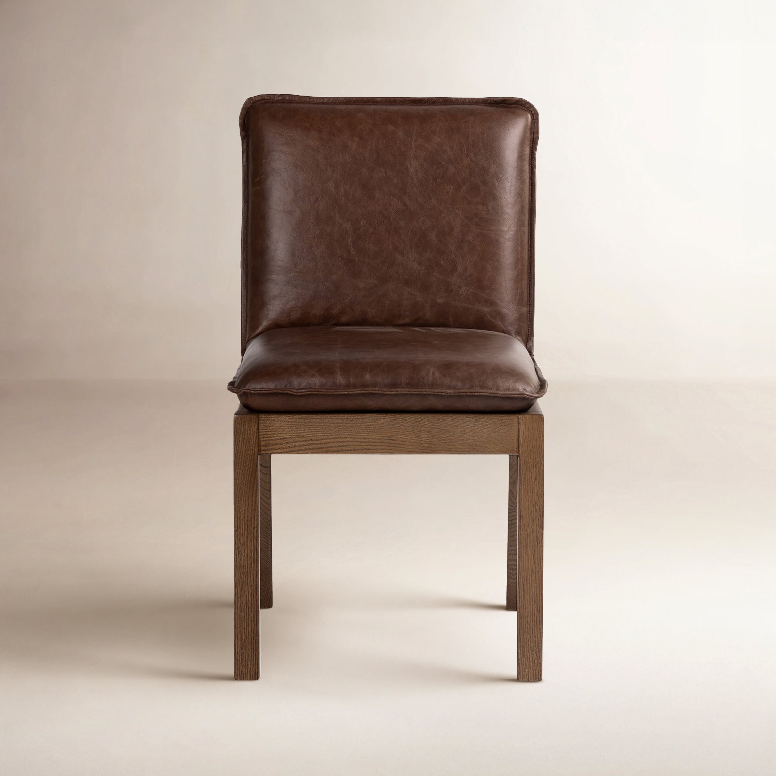 Cori Genuine Leather Side Chair Dining Chair, Brown Genuine Leather
