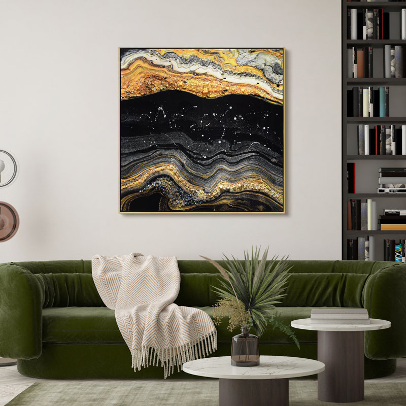 «Golden Earth I», art mural abstrait sur toile avec de lourds éclats de cristaux en acrylique