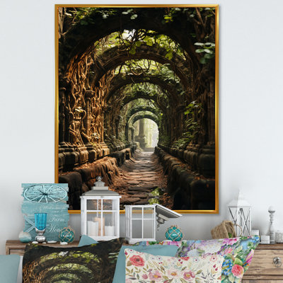 «Green Green Tunnel Enchanted Forest Earthy I», reproduction d'art sur toile