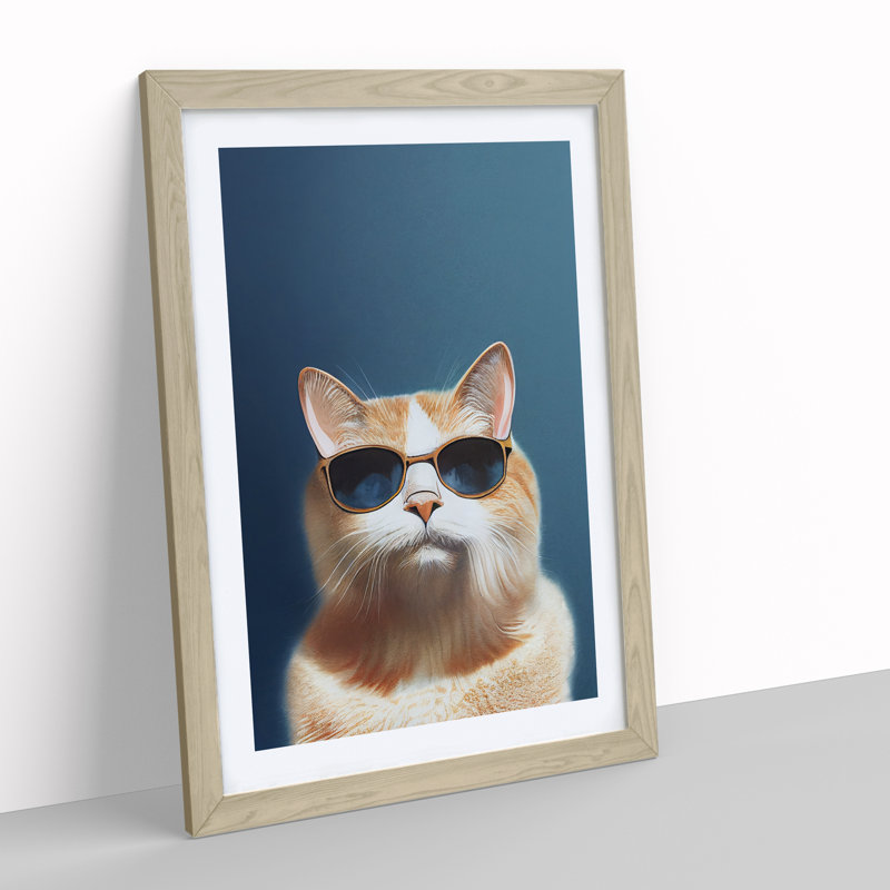 Cool For Cats - Single Picture Frame Print, 64cm H x 46cm W x 2cm D, Oak