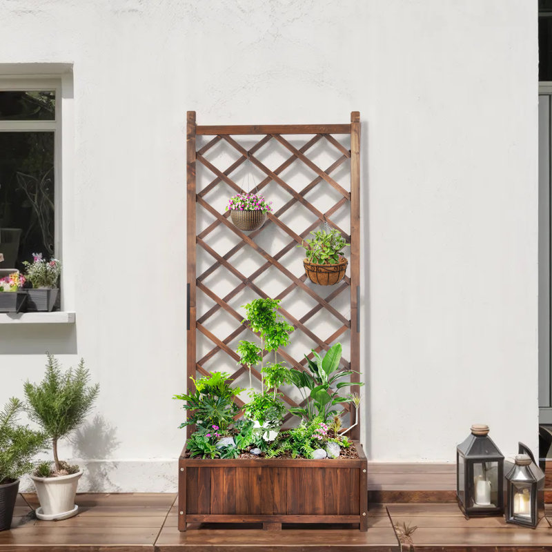67 In. Wood Planter Raised Garden Bed With Trellis