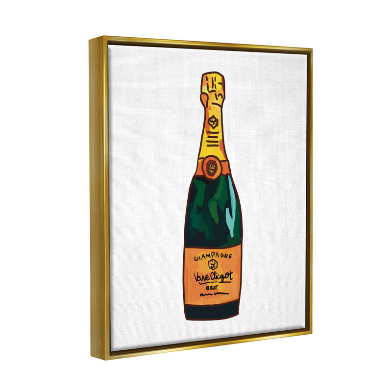 Metallic Gold Framed Classy Champagne Wine Bottle Canvas Print