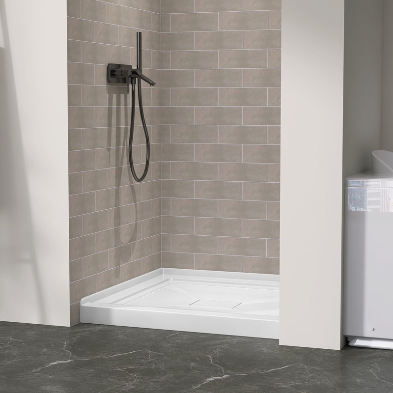 Base de douche en acrylique l 34 po x P 34 po Carré blanc alcôve avec seuil simple et couvercle de drain central