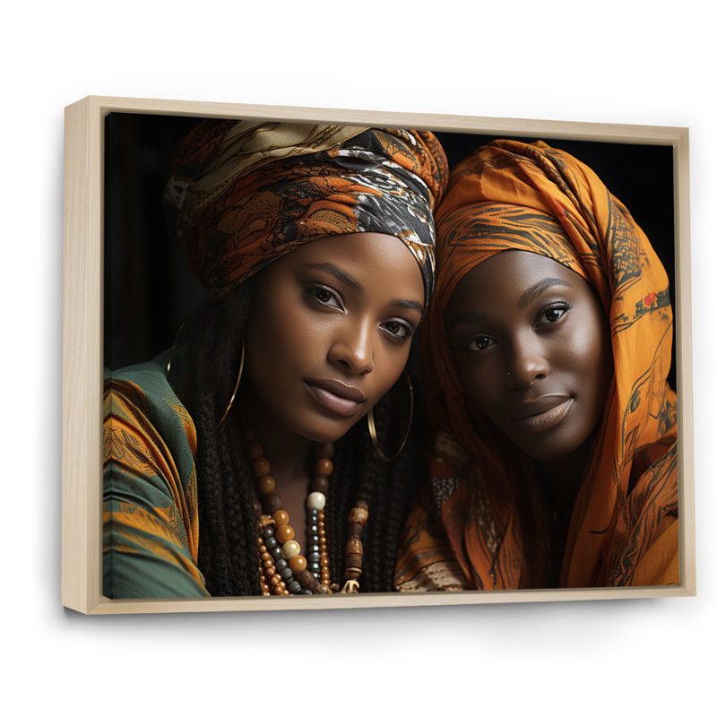 World Cultures Sœurs II sur toile, Cadre naturel flottant, H 12 po x l 20 po x P 1 po