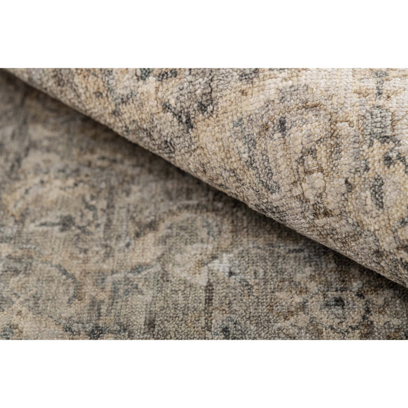 Hand Knotted Area Rug in Grey And Gold, Runner 2'6" x 8'
