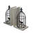 S/2 5.5x4.5x10"  Distressed Black Bird Cage Bookend, Antique white