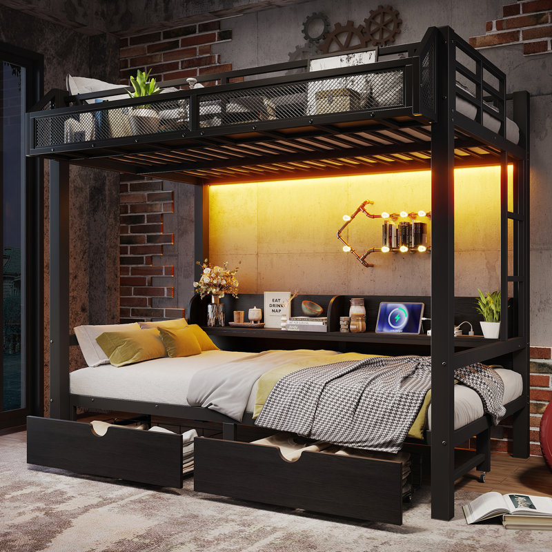 Lit superposé moderne Firo avec rangement et éclairage DEL
