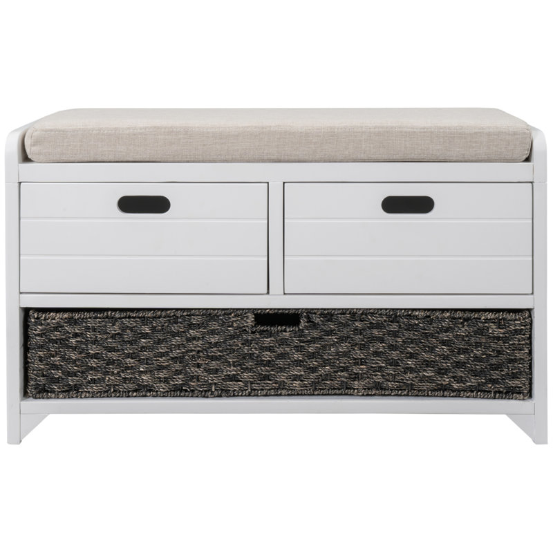 Fabric Upholstered Storage Bench, White
