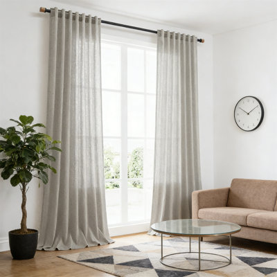 Dark Grey Linen Curtains 84 Inch Long 2 Panels Light Filtering Back Tab Rod Pocket Farmhouse For Living Room Bedroom