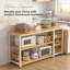 Support de rangement multifonctionnel pour la cuisine, avec tablettes à 3 niveaux et paniers grillagés, cadre en métal et plateau en grain de bois, style organisateur moderne