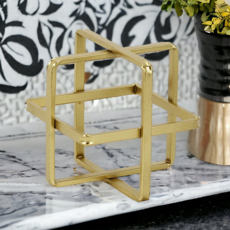 Bilaal Abstract Figurines & Sculptures, 6" H x 6" W x 6" D, Gold