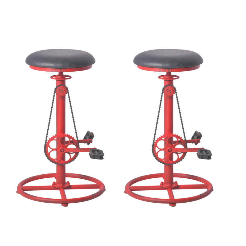 Analeesa Swivel Upholstered Adjustable Height Counter Stool with Metal Frame, Black  Faux Leather/Antique Red Frame