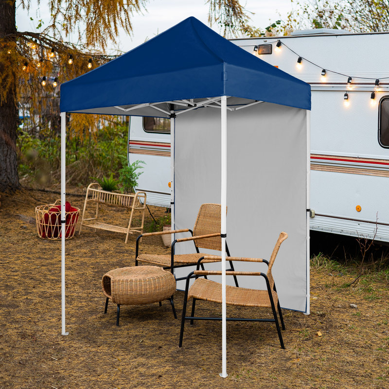 5 Ft. W x 5 Ft. D Steel Pop-Up Canopy Tent With Sunwall, Dark Blue