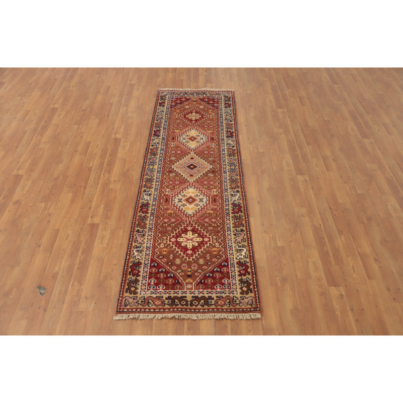 Geometric Kazak-Style Indian Runner Rug 3x8