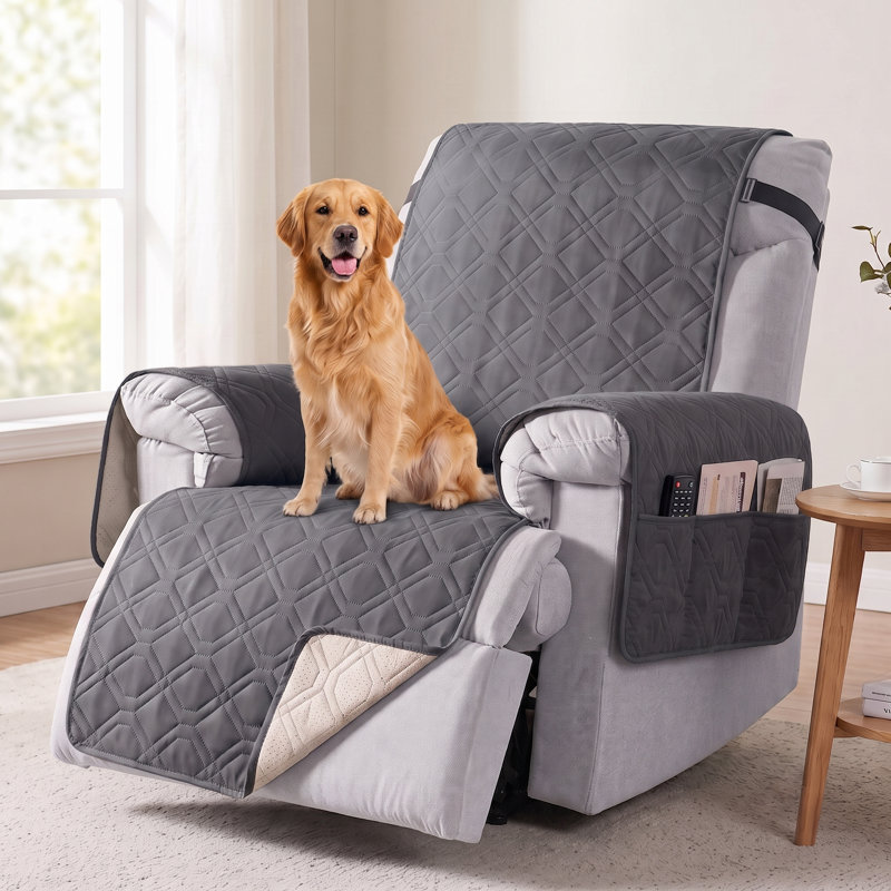 Chemika 1 Seat Waterproof Recliner Couch Covers,Chair Cover, Non-Slip Sofa Covers With Elastic Straps Pocket For Dogs, Pets