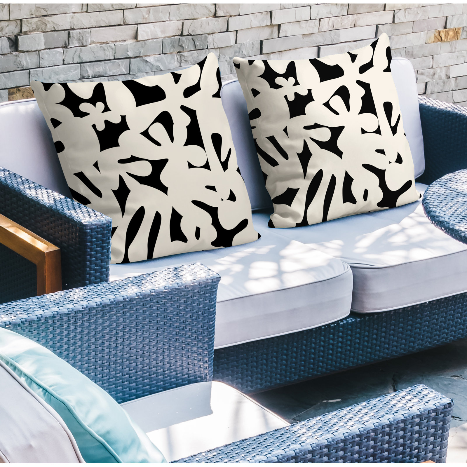 Lara Indoor/Outdoor Throw Pillow, 17" x 17", Black/Off White