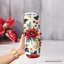 Gobelet personnalisé élégant avec fleurs rouges et crème 20 oz avec couvercle et paille en acier inoxydable