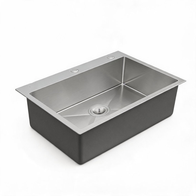 27 inch x 19 inch Dark Gray Stainless Steel Single Bowl Overmount Kitchen Sink with US Standard Drain and Hook