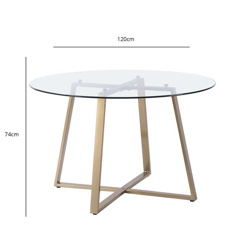 Addalee Round Glass Top Metal Base Dining Table, Gold