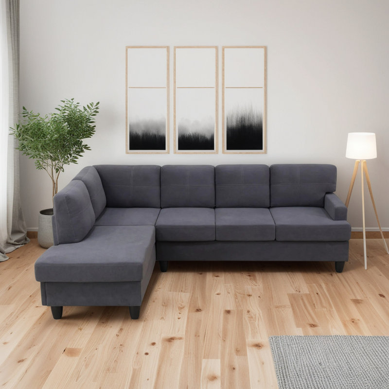 Dark Grey Living Room 2-Piece Sofa Set, Left Hand Facing