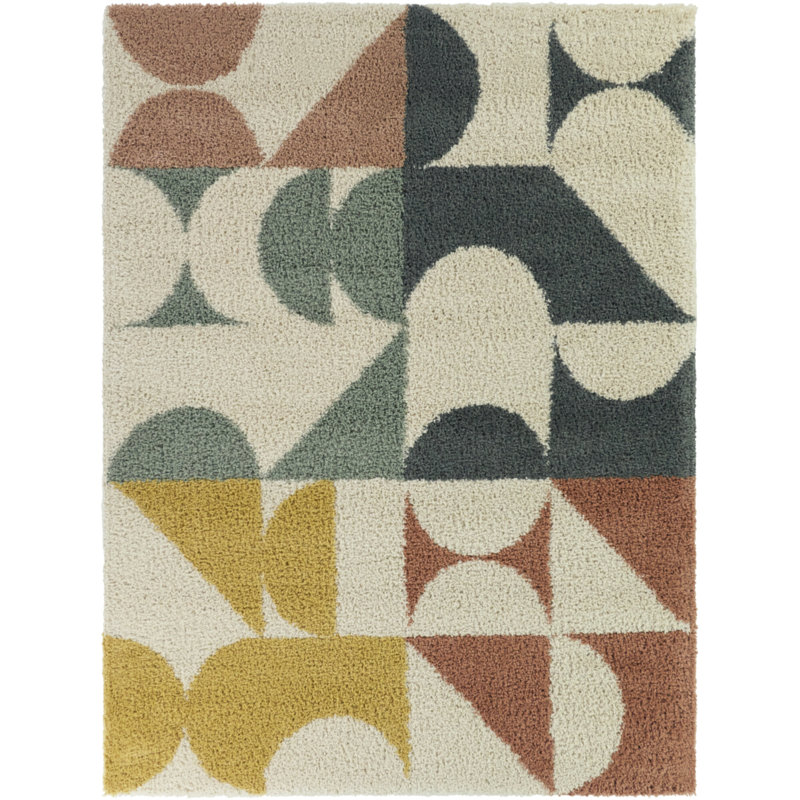 Tapis bleu / jaune à motif géométrique Grimsby, Rectangle 5 pi 3 po x 7 pi