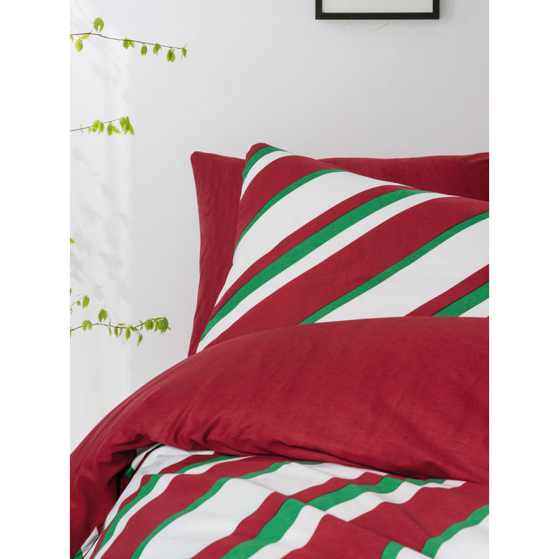 Christmas Themed Ranforce Quilt Cover Set, 100% Cotton, Duvet Cover 55.1 x 78.7 inches & Pillowcase 23.6 x 23.6 inches | Reactive Printing, Machine Washable, Button Closure | Festive Green, Red & White Design, Cozy & Stylish