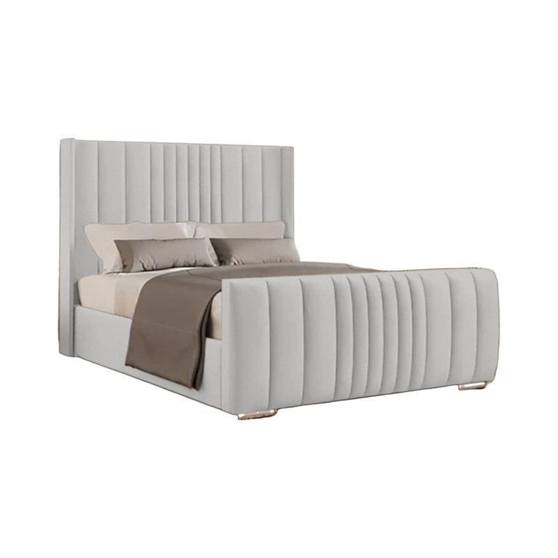 Schwamm Upholstered Bed Frame, Super King (6'), Light Silver
