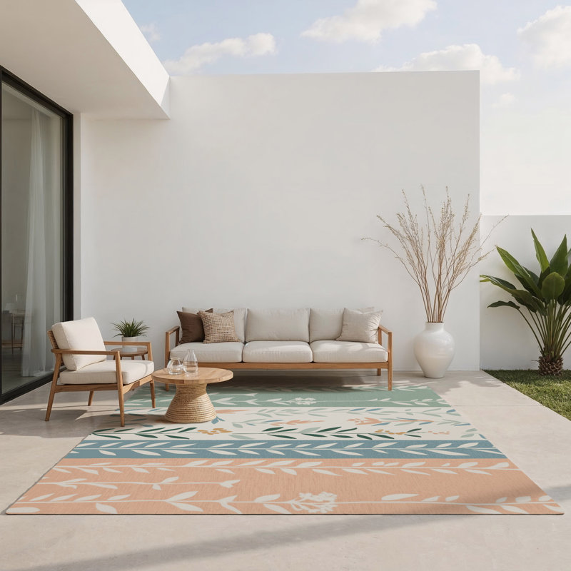 Leaflet Layers Indoor And Outdoor Area Rug, Rectangle 5' x 7'