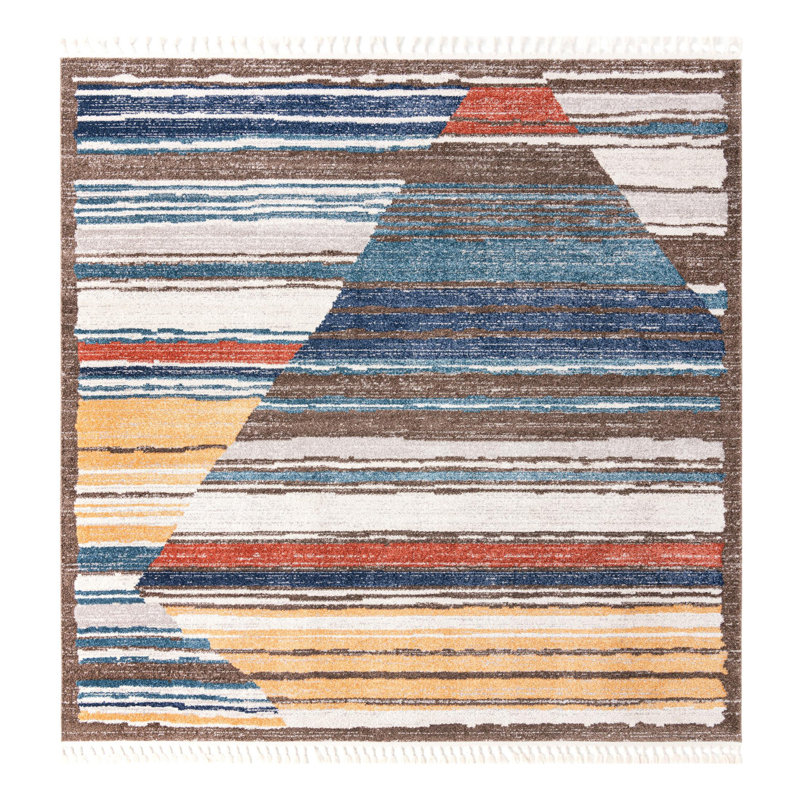 Tapis blanc / vert / bleu Frystown, Carré 10 pi