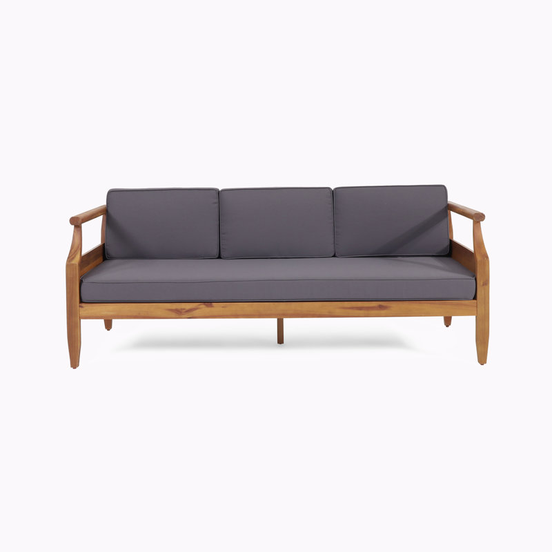 Adelayda Acacia Wood 3-Seater Sofa, Dark Gray
