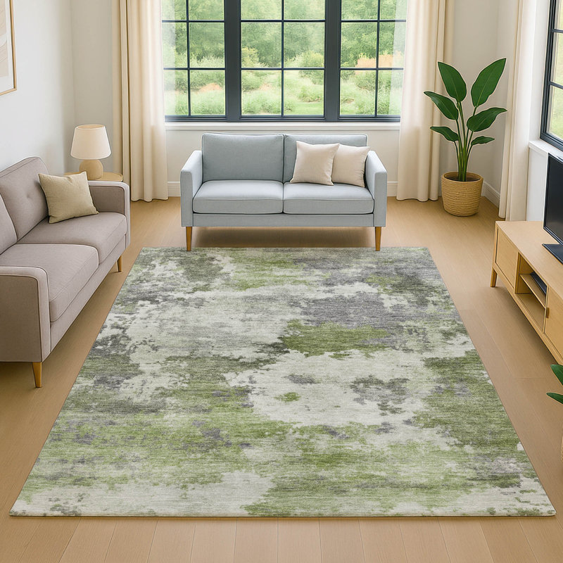 Premium Machine Washable Mayfield AMF2144 abstract Rug, 8' x 10', Olive