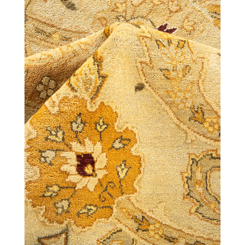 Tapis ivoire noué à la main de conception unique 9 pi 1 po x 12 pi Sayam